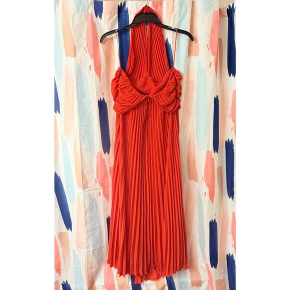 Reiss Roya Accordion Pleated Midi Dress in Red Size 2 - Picture 7 of 12